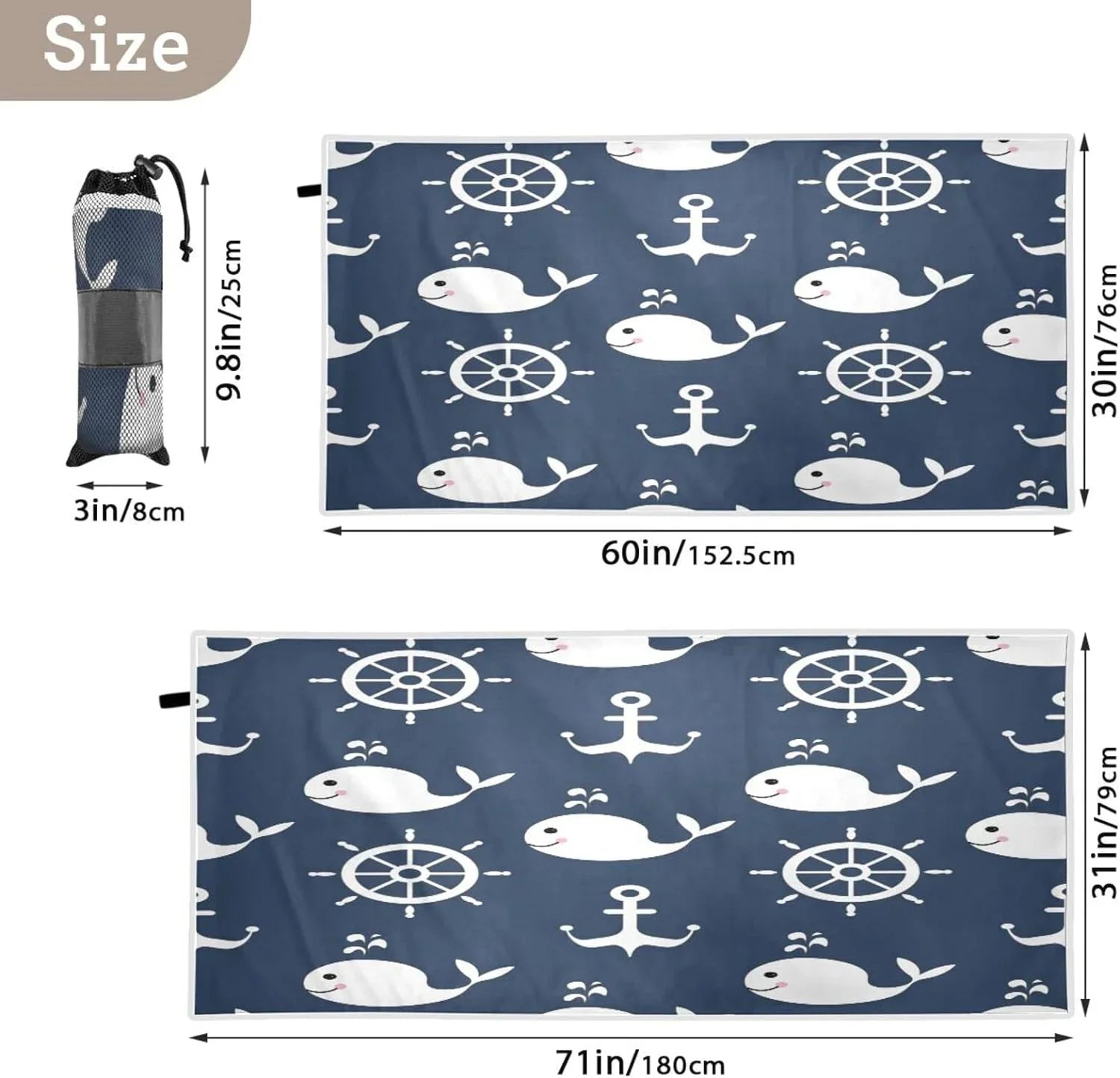 Super Quick Travel Beach - Anchor - Lightweight Swimming Towel Holiday Camping （429） Oversized Dry Bestwell Retro for Whale Absorbent Towels Compact Towel Cartoon