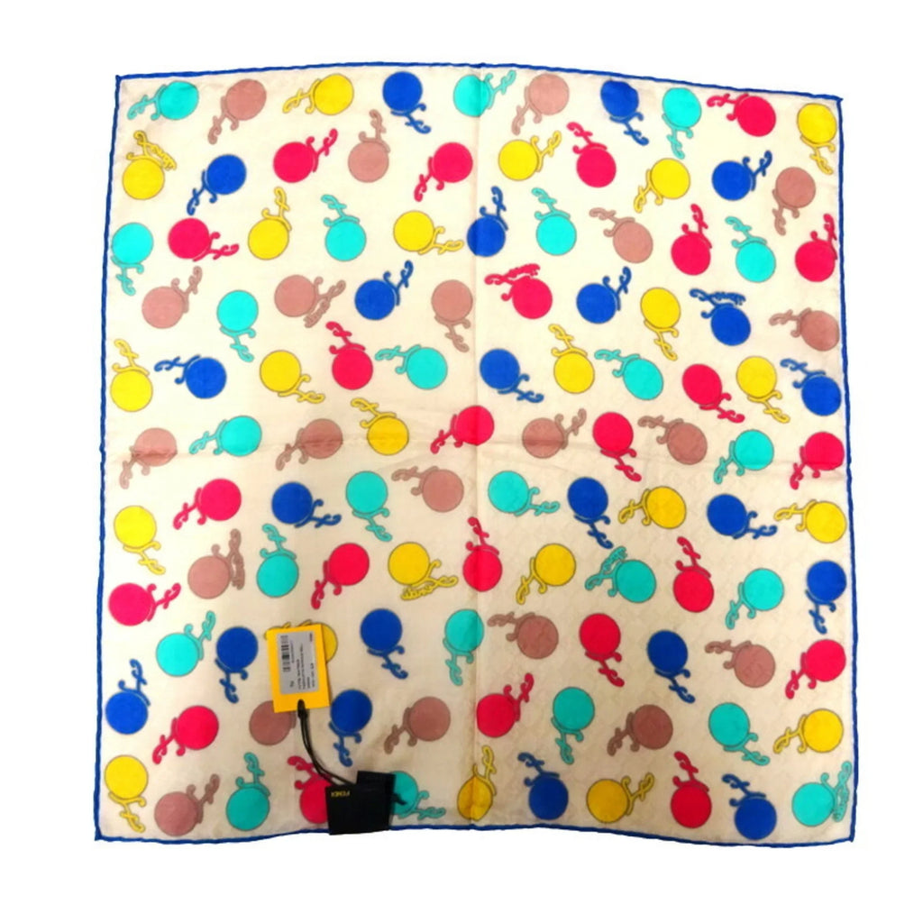 Cotton Women's Pattern Beige/Multicolor Bandana (Good) FXT732 Muffler Pre-Owned Fendi Ball Scarf