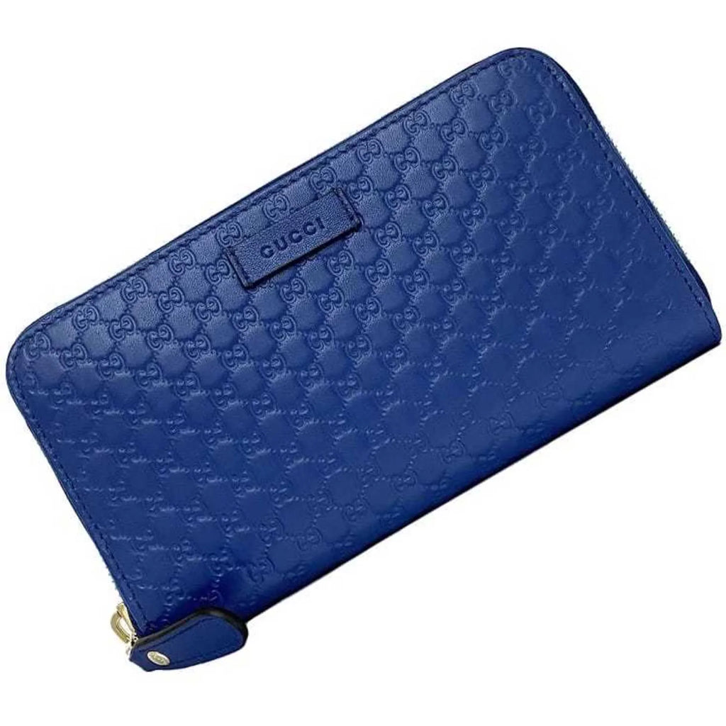 Long GG Wallet Pre-Owned Blue Leather Navy 449391 New) (Like Round Microsima