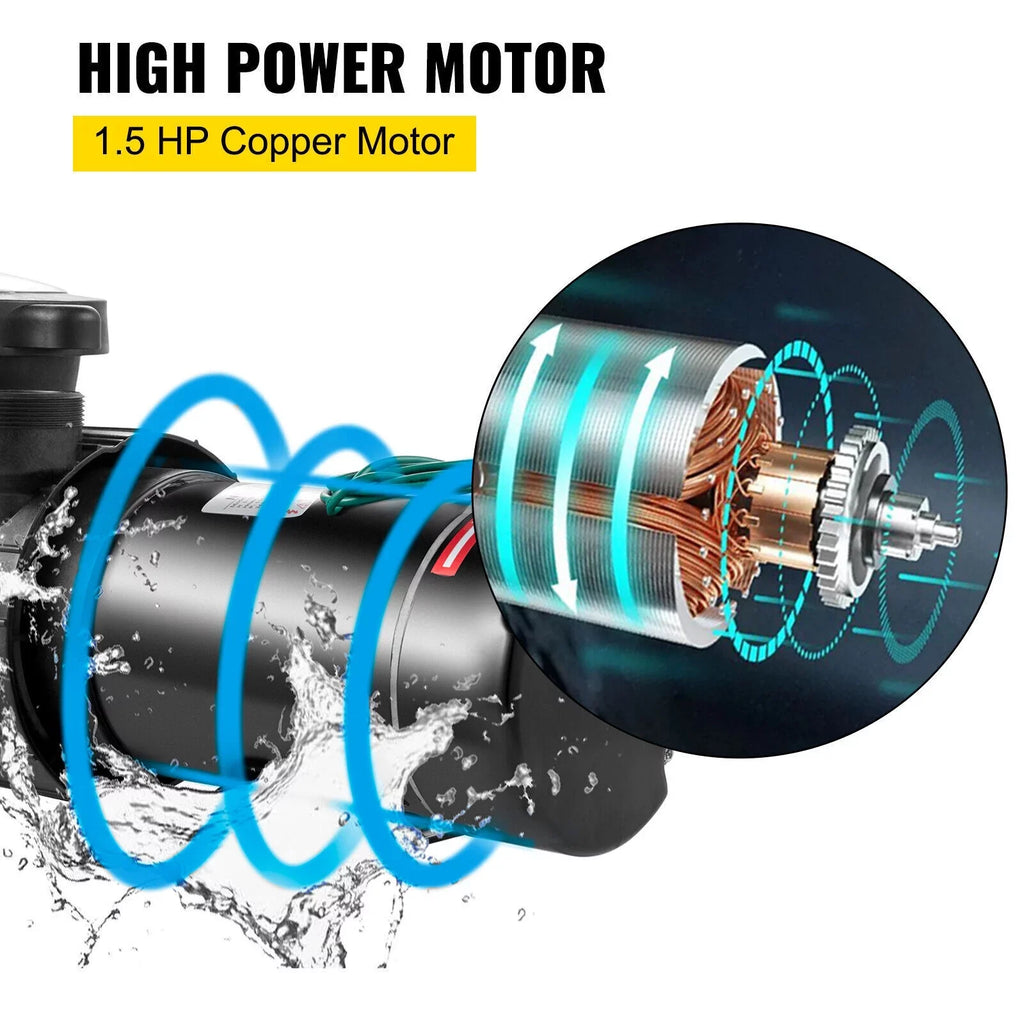W 1.5HP Pump Ground 1100 92GPM Above Swimming 3450rpm SPA Pool Filter w/Strainer