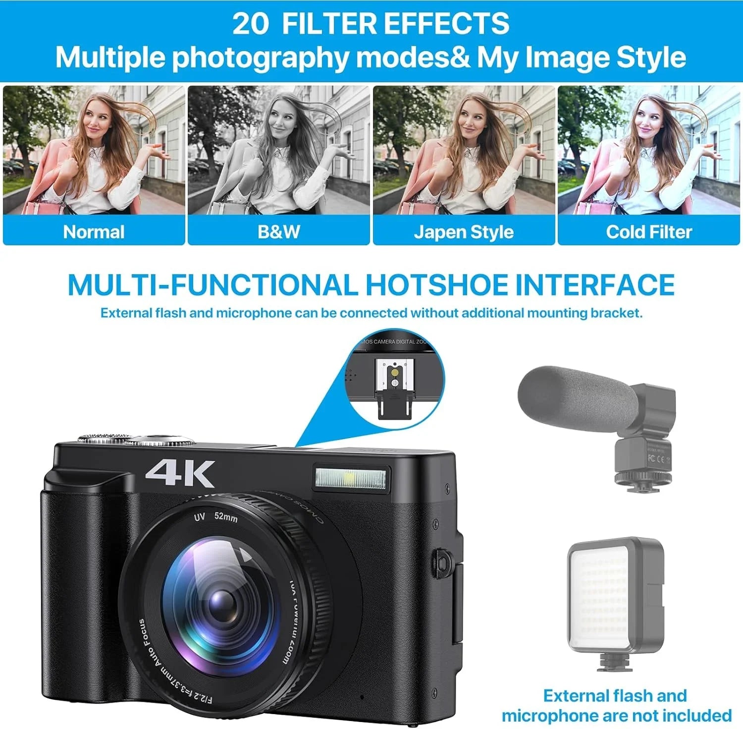 with 4K Digital Photography for YouTube 32GB Autofocus Camera 16X for Digital Camera 48MP Vlogging Cameras Zoom Video Card