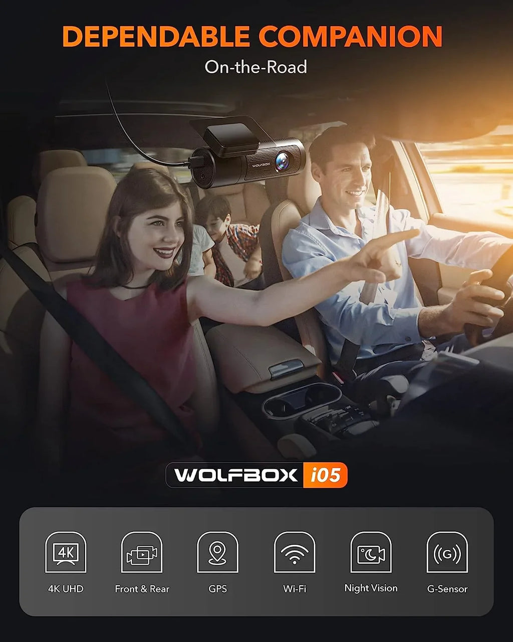 DashCam 1080P Recording WiFi, with Front 32G Front Loop WDR, Rear with Car Rear, and Dashcam Night Free Dash Cam GPS & 4K Vision, and WOLFBOX UHD Card,