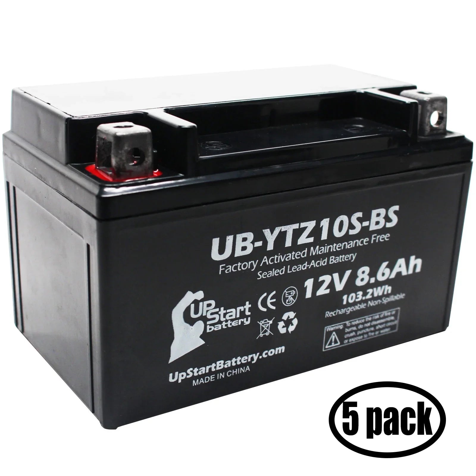 UB-YTZ10S-BS 8.6Ah, Activated, for 2005 Battery Battery Motorcycle Factory - 5-Pack YZF-R1 Yamaha Maintenance 12V, Replacement 1000CC UpStart Free,