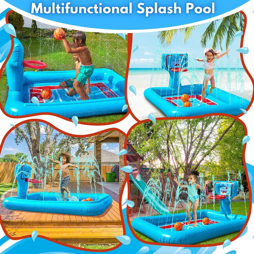 And And Pad Summer Sprinkler Splash Pad 82-inch. liquid System, With Kids 2 Splash Hoop - Toys Basketballs Pool Inflatable Kids - For