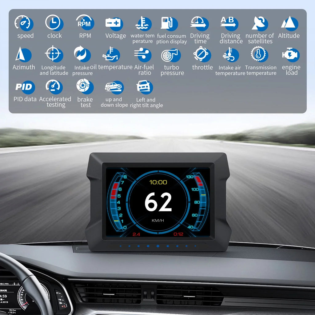HUD for Overspeed Car Universal Vehicles Driving Digital Computer and Slope Multi-Functions Diagnostic Computer All Speedometer P22 Meter OBDⅡ Gauge, Trip Car