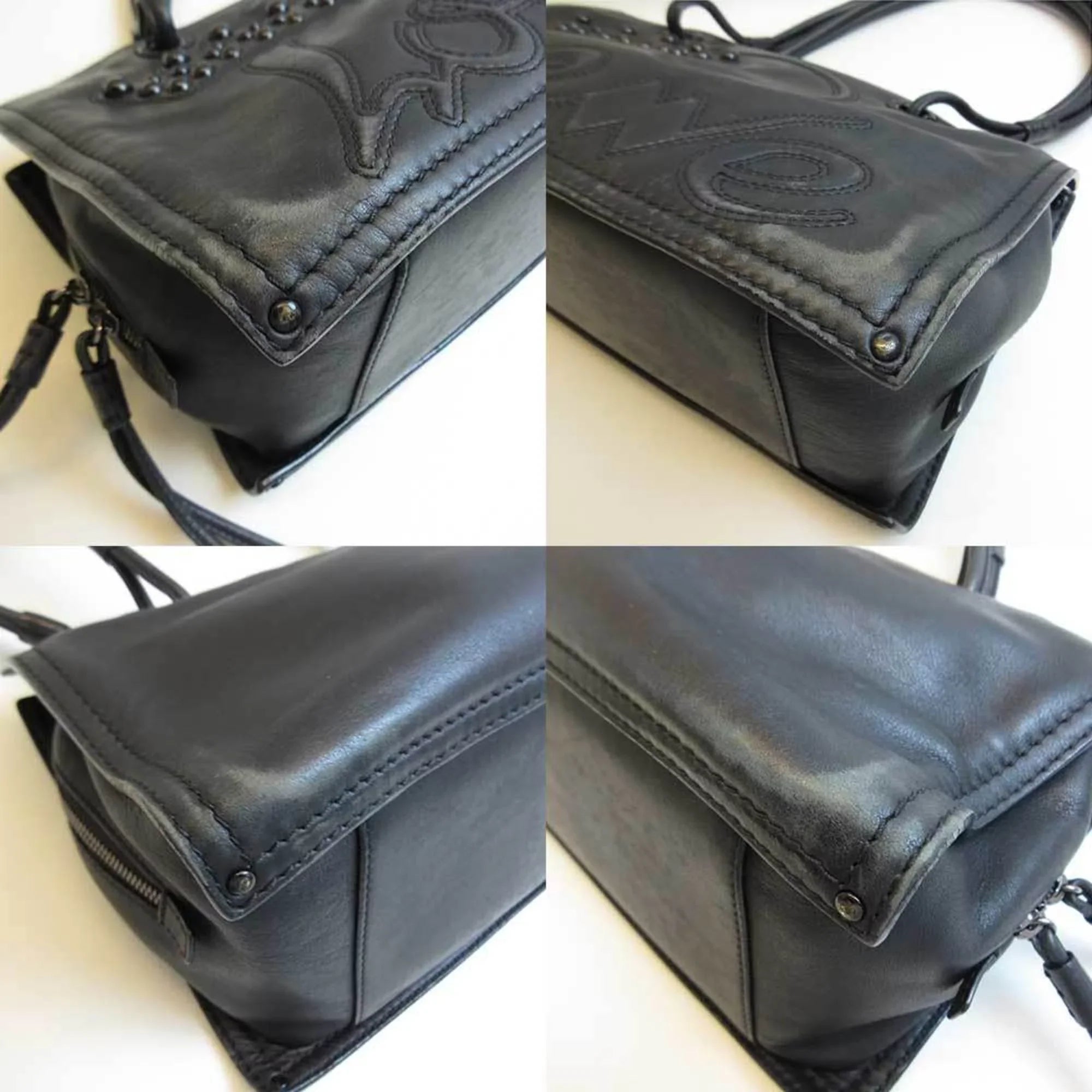 Bag Pre-Owned Black Semi-shoulder Shopper (Good) Women's Tote Loewe Leather