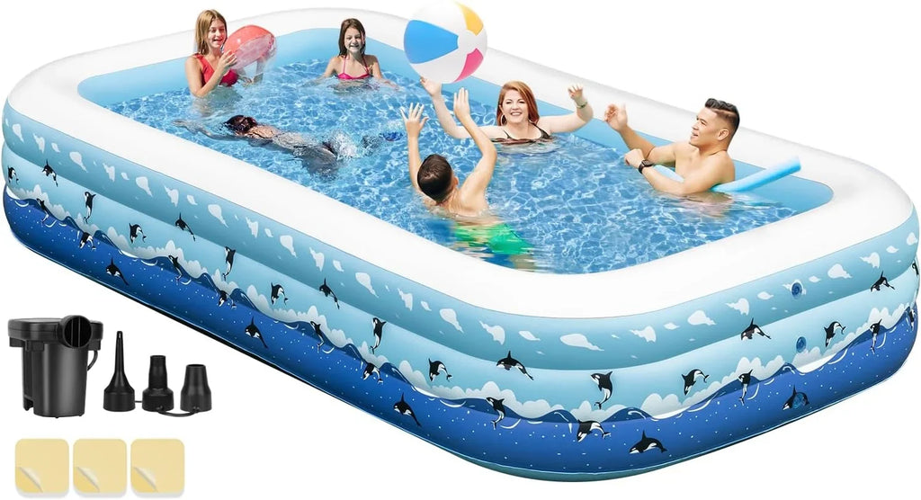Garden Inflatable Extra Adults, Full-Sized Blow Pool Pool Family Lawn Swimming Backyard Ground Indoor Inflatable Home Above Thickened exterior 130"x72"x22" Large with for Pump, for Swimming Up Pools