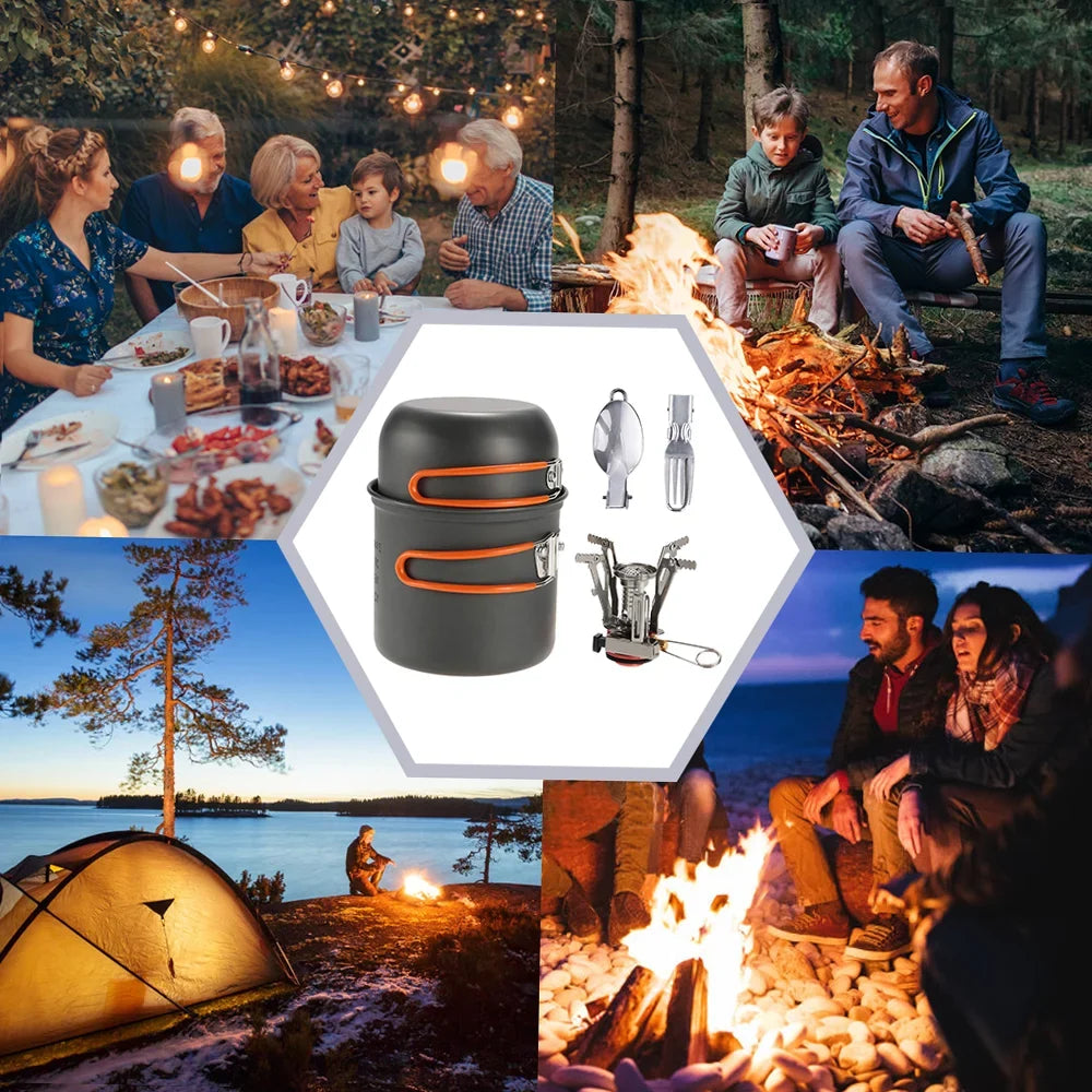 Spoon Camping Hiking Cooking Ignition Stove Picnic Backpacking Lixada Set Piezoelectric Fork Cookware Pot with