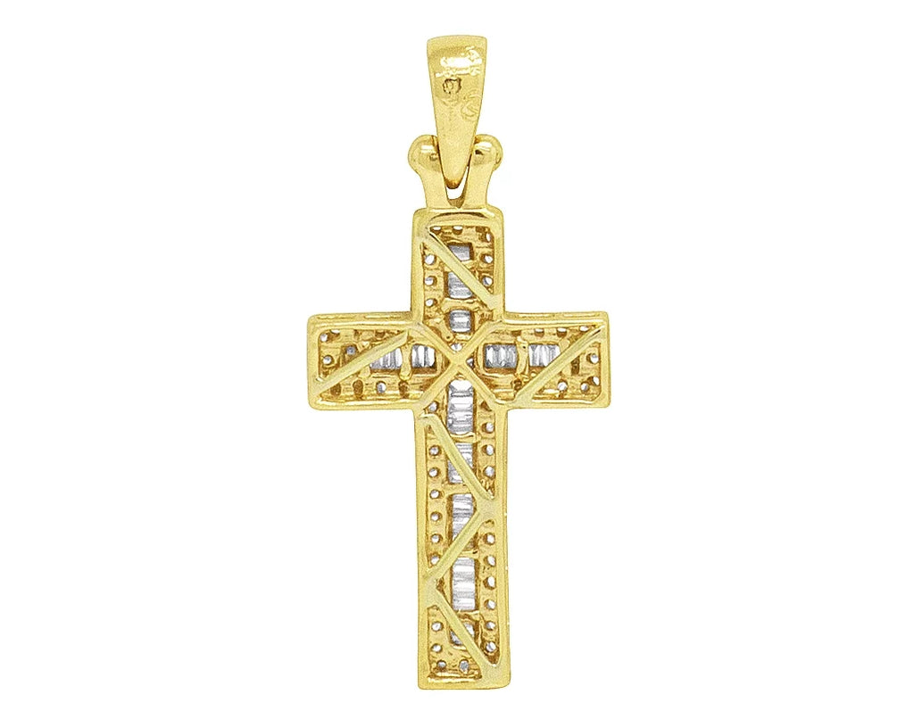 0.4CT Diamond Yellow Baguette 14K 1.25" Gold Cross