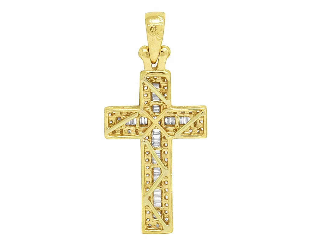 0.4CT Diamond Yellow Baguette 14K 1.25" Gold Cross