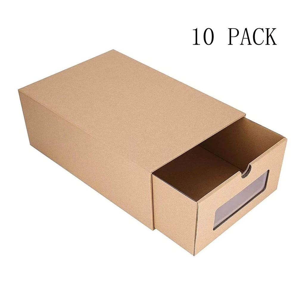Shoe tonchean Boxes - Boxes Organizer Storage Transparent Cardboard Drawer Pack Lids Kraft 10 and Shoes with Window-Gift Stackable