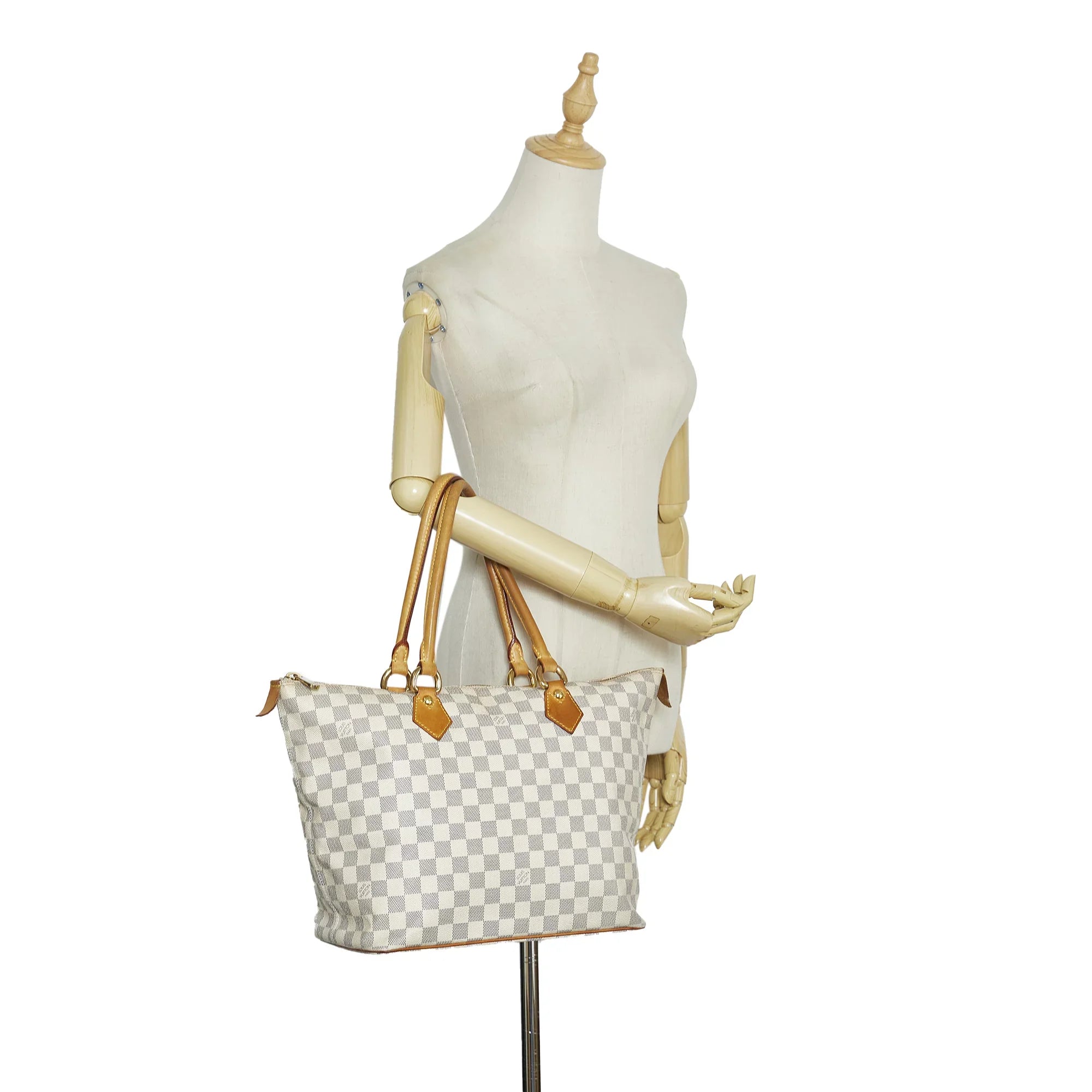 White Damier Azur Pre-Owned MM Authenticated Unisex Tote (Good) Canvas Saleya Bag