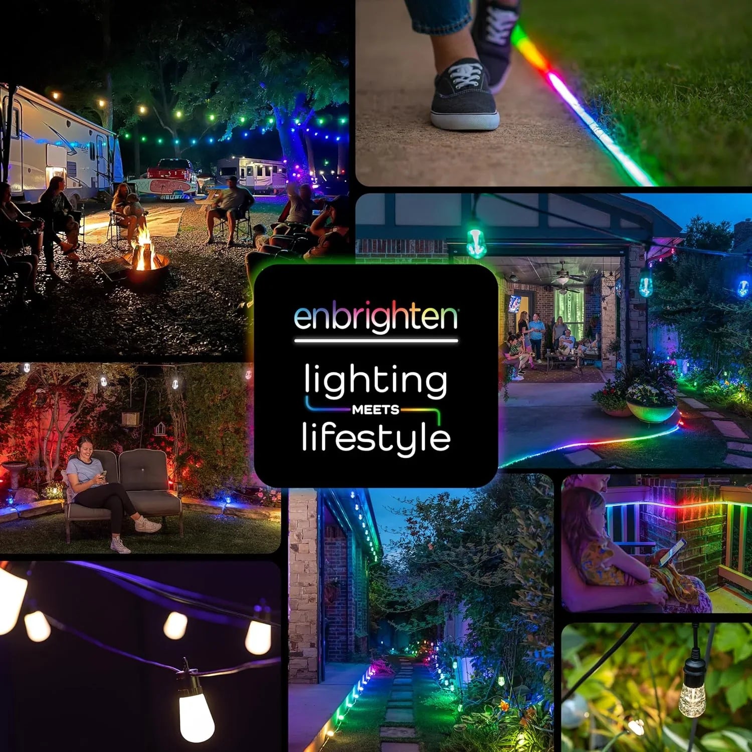 Lights, Color Control, Lightweight String String Customizable, Lights, Changing YANRUI Smart RGB Weatherproof, exterior Wi-Fi ft, Patio Dimmable 96 LED App 30 Lights, 79617