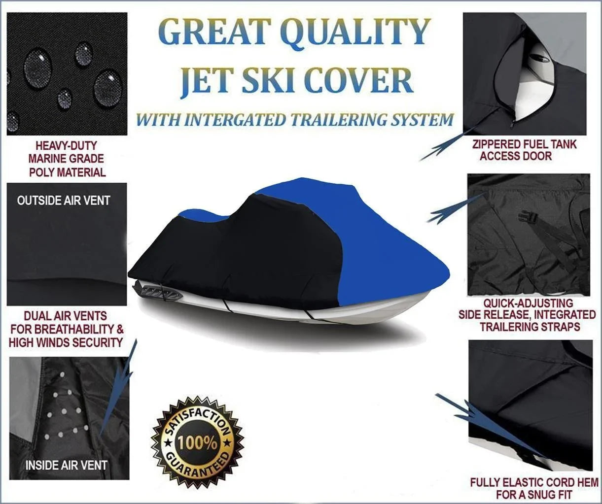 for JET Compatible PWC / BLACK Bombardier 1-2 Seater SKI Sea-Doo Cover BLUE XP 1997 Doo HEAVY-DUTY, 600D Sea