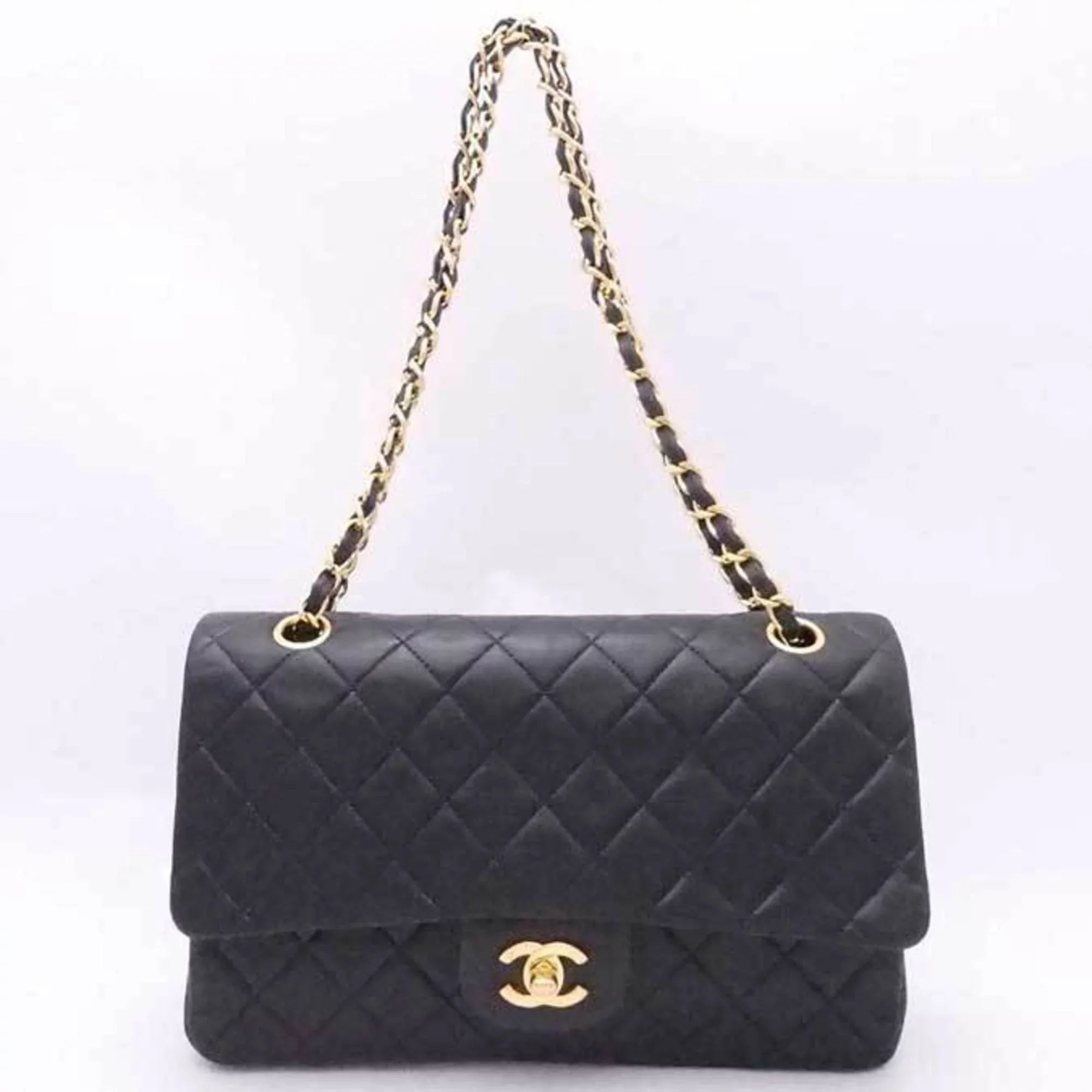 shoulder gold black double leather flap (Good) bag matelasse Pre-Owned ladies
