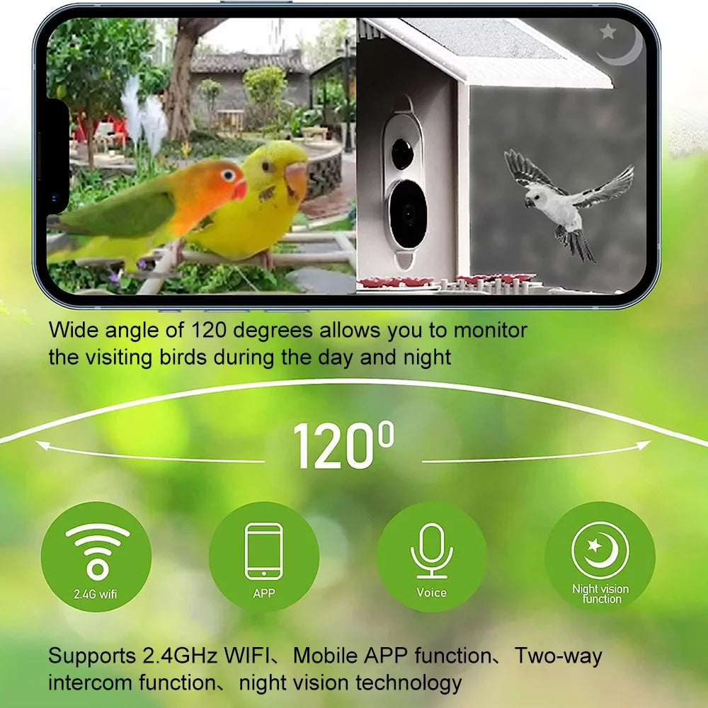 Capture Smart Bird IP65 Video Cards Notification Bird AI 1080P Identify Species Real-time Auto Bird and Carevas WIFI Detection Waterproof Motion TF 128G Camera Feeder
