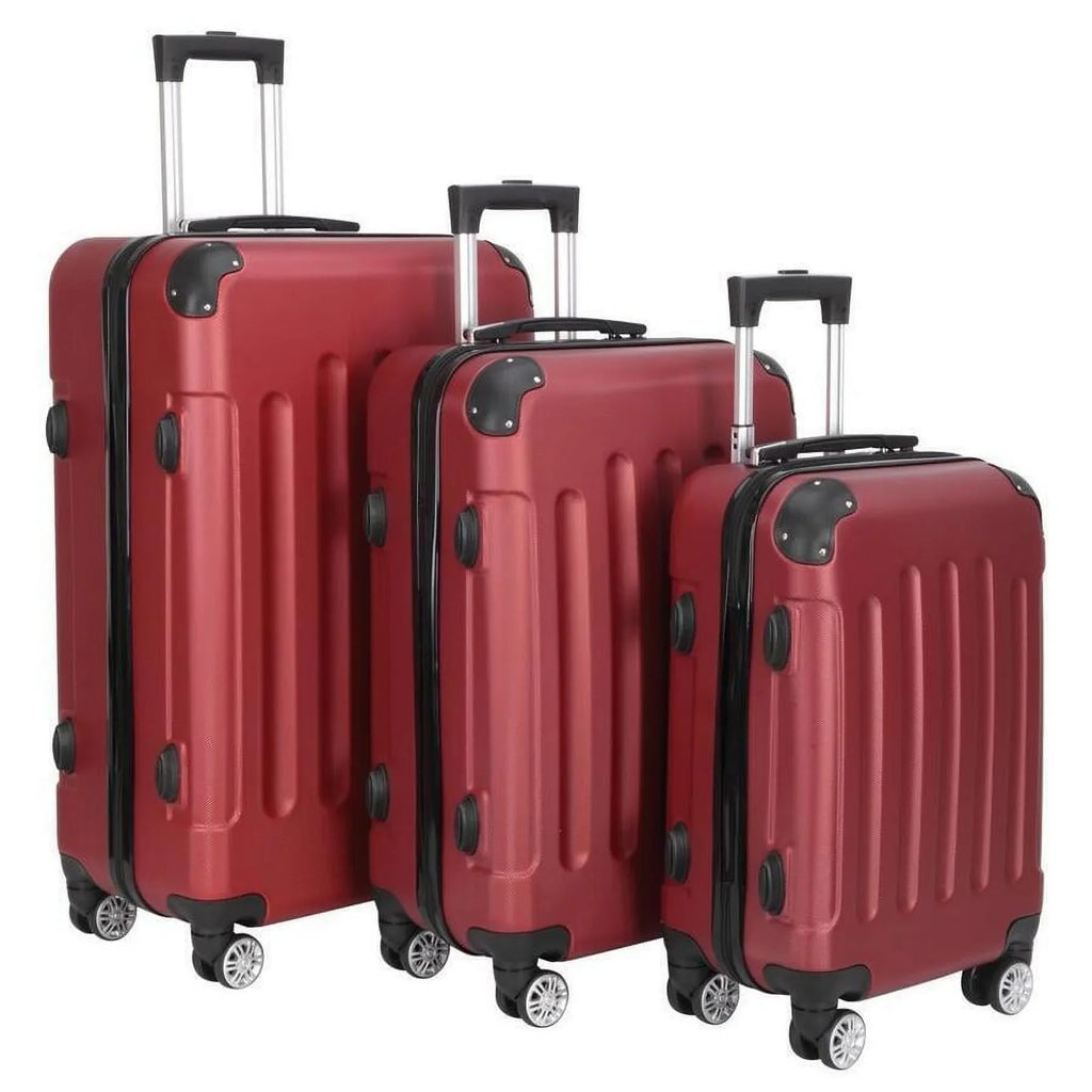 ABS TSA with Trolley Wine Red, Set Lock, 3-Piece Luggage