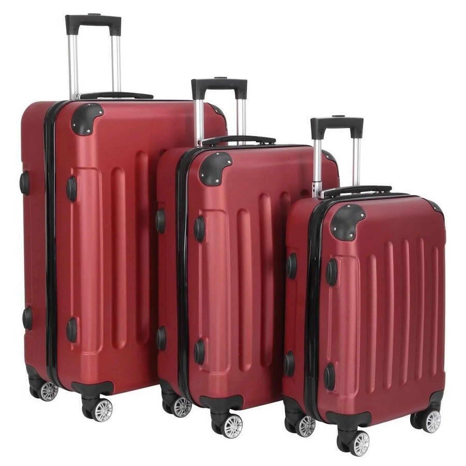 ABS TSA with Trolley Wine Red, Set Lock, 3-Piece Luggage