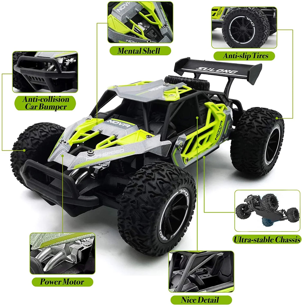 Gift with Vehicle Years Boys Radio RC RC Toys Remote Car-2WD 22km/h Racing Off-Road (Green) Batteries Cars 8-12 Control 2 Kids for 2.4GHz Cars FENG Rechargeable Fast QUN CAR Adult