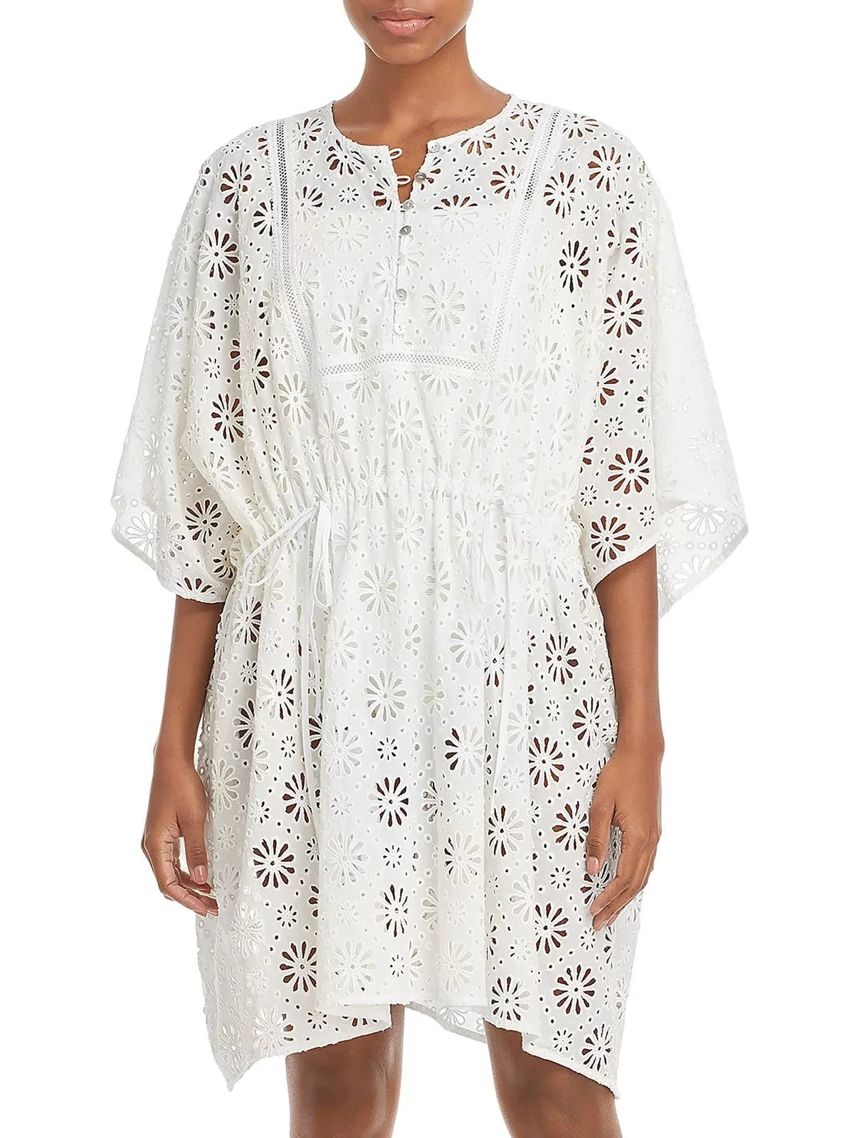 White) Caftan Daisy Mini Women's Cover-Up (M, Swim Shoshanna