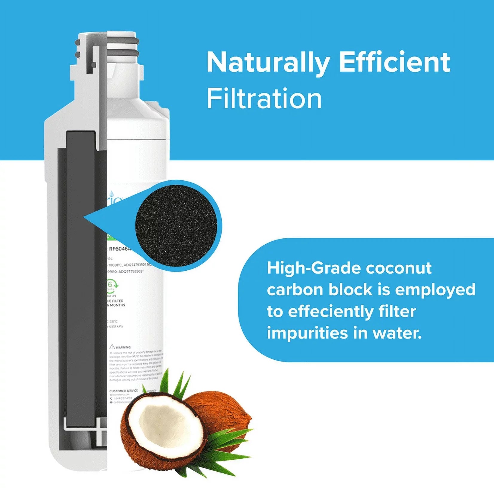 Filter Replacement Brio LT1000PCS, 6046A LT1000PC, LT-1000PC, LGLT1000P, With ADQ74793501 liquid Compatible Refrigerator