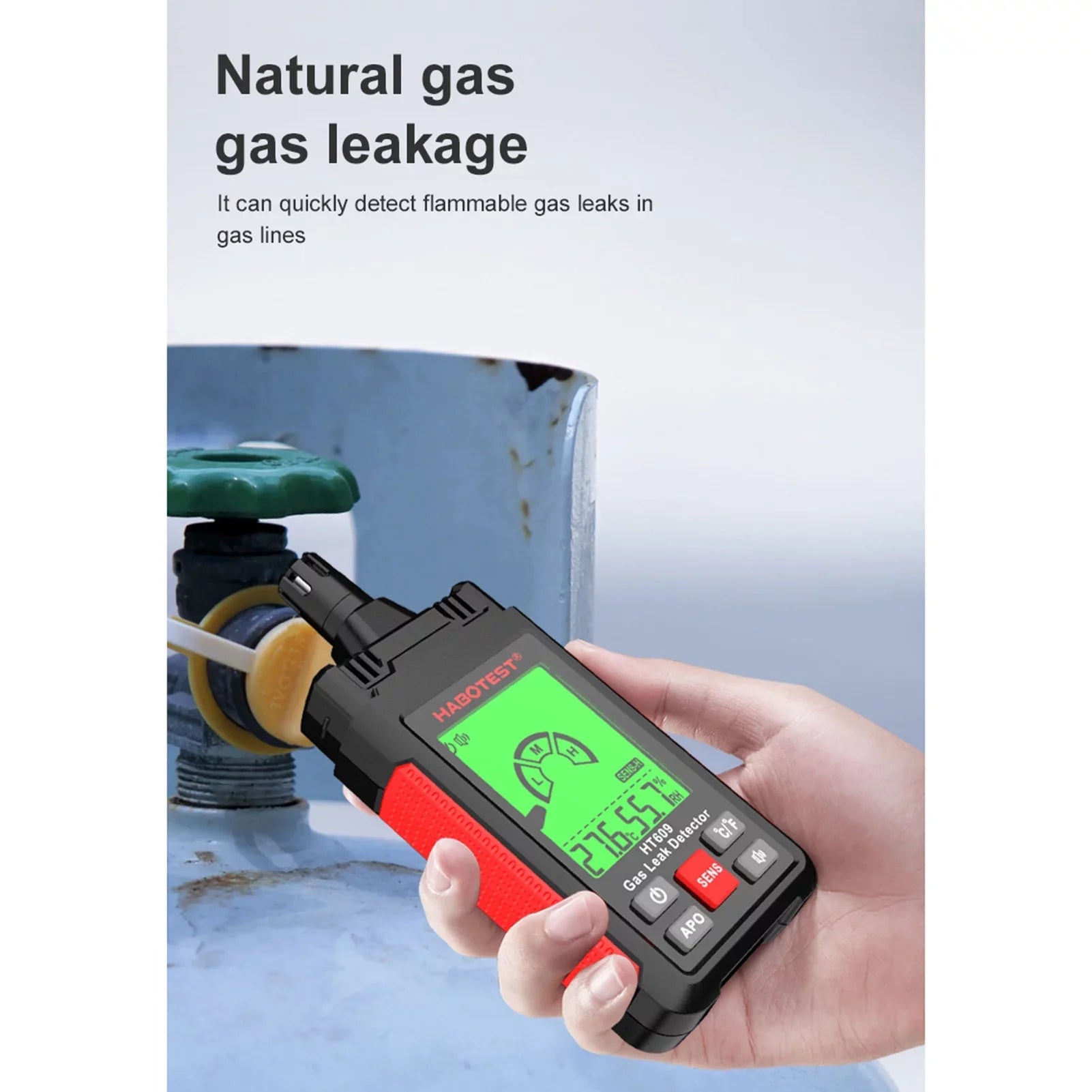 Gas HT609 Gas and with LCD Temperature Detector Visual Humidity Audible Leak HABOTEST Natural Methane Detector Gas and Hydrogen Combustible Alarm Detector Ambient Display