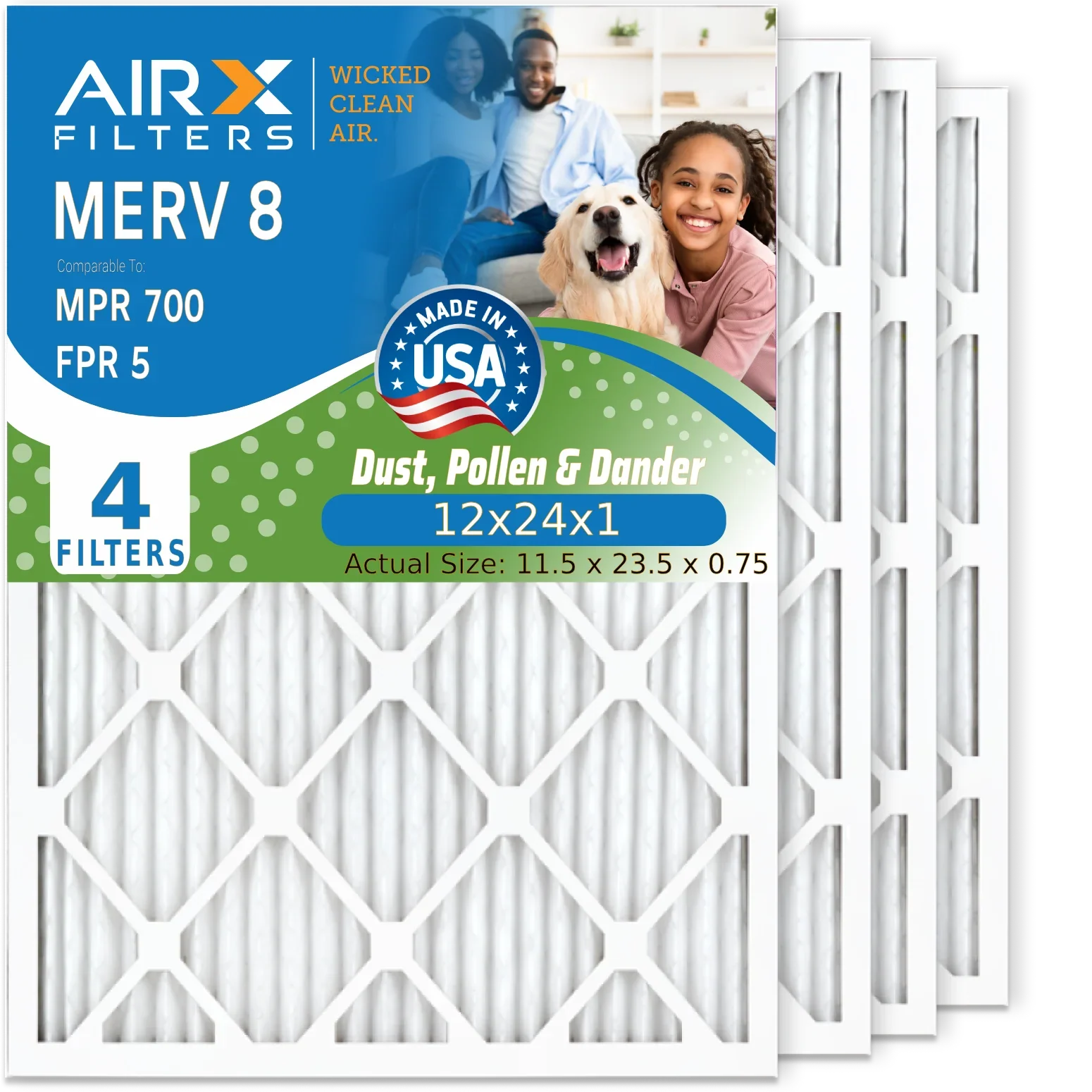 12x24x1 Air Made USA Filter Electrostatic 4 8 12x24x1 to AIR. 5 Filter Premium MERV by Furnace HVAC FILTERS Air FPR Filters WICKED 700 Conditioner Pack & AC AIRX Comparable Pleated MPR CLEAN