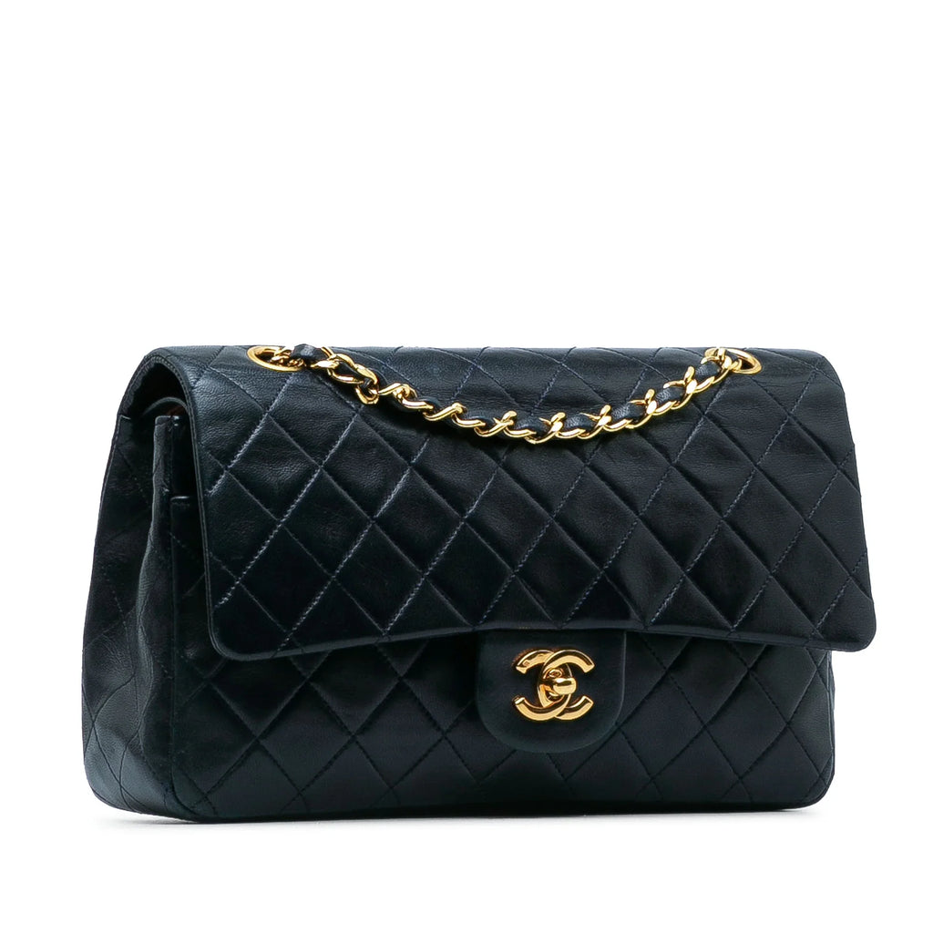 Bag Authenticated Double (Good) Flap Blue Medium Unisex Shoulder Classic Pre-Owned Leather Lambskin