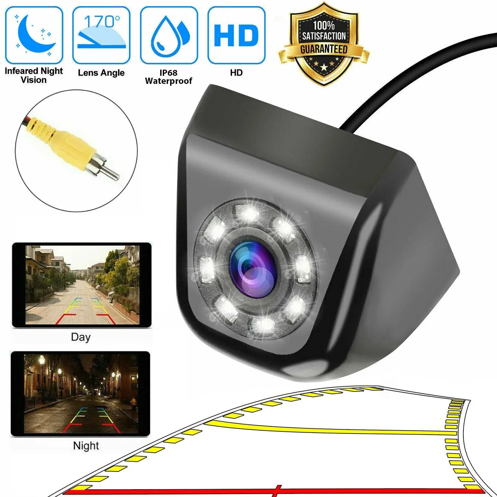 Parking Reverse Backup Rear Camera HD 170° View Vision 8LED Night Waterproof Car