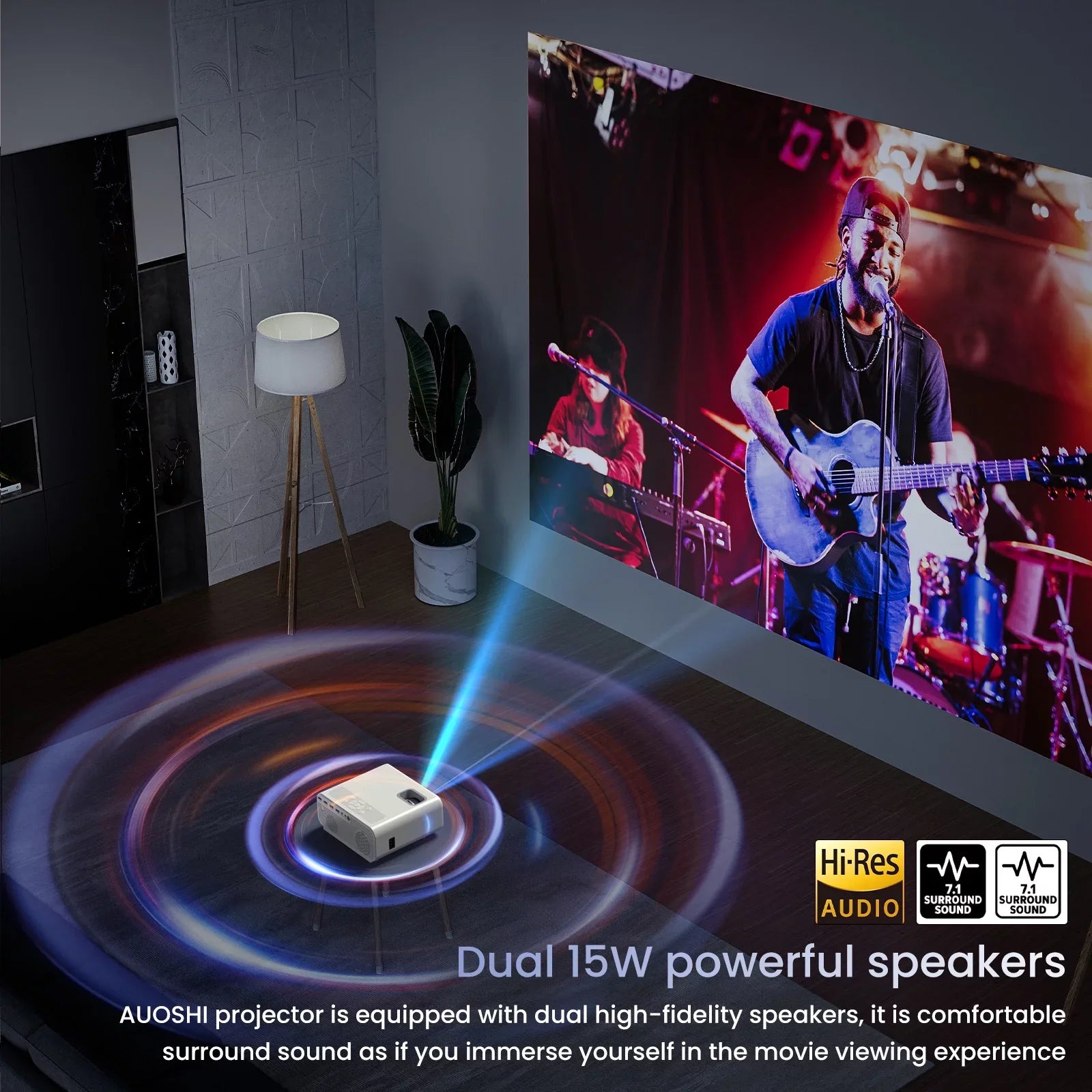 Projector AUOSHI Home , 1080P exterior , Projector For 4K Support 12000LM Projector Video Theater and with Wifi Projector Portable 5G/2.4G Mini Bluetooth, Movie