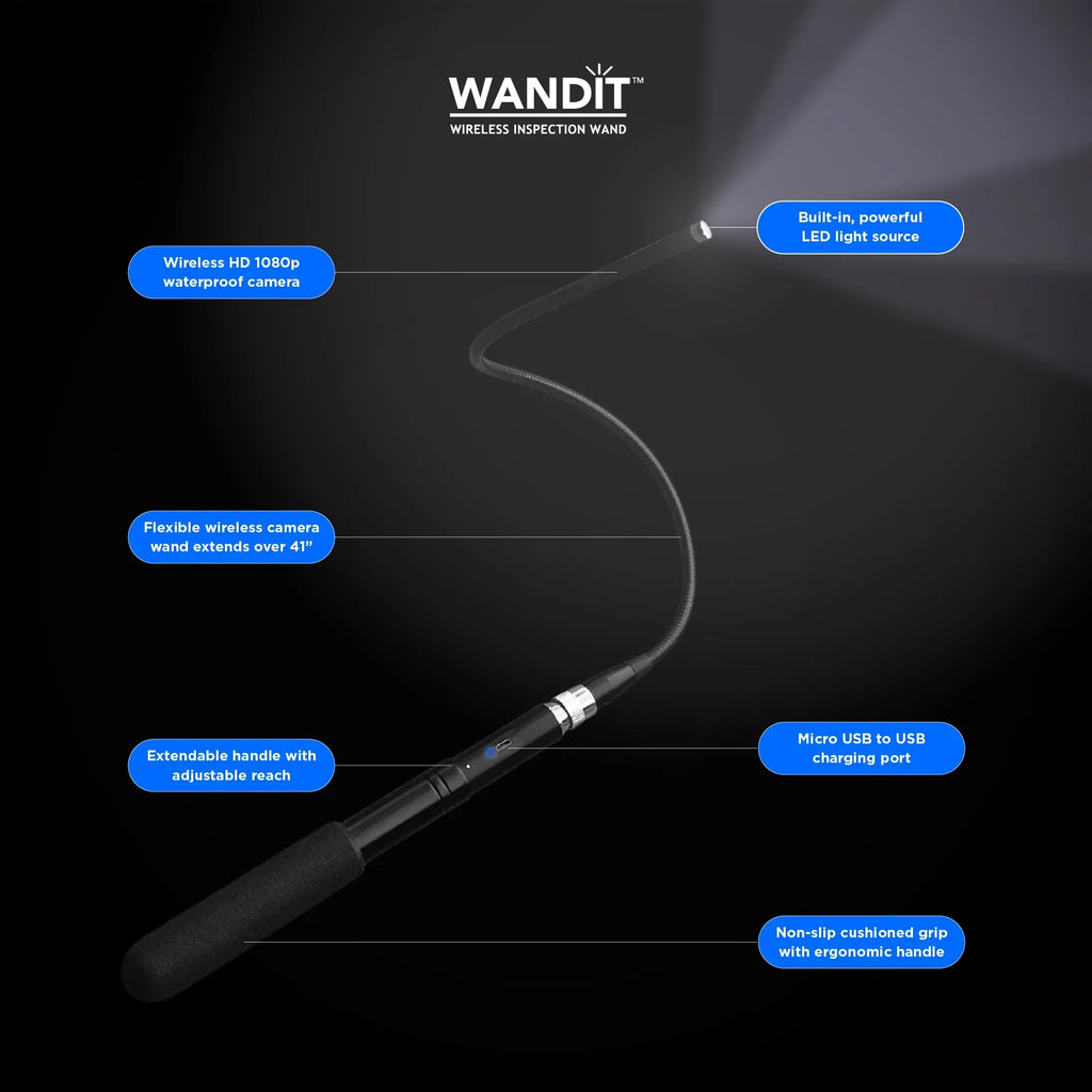Light Anywhere, Your - 41 - Anything, to Extendable, Camera Inch Wand Degree Camera - Flexible Anytime Images with Rechargeable - WANDIT Capture 360 Phone Inspection Inspection Inspect Wireless
