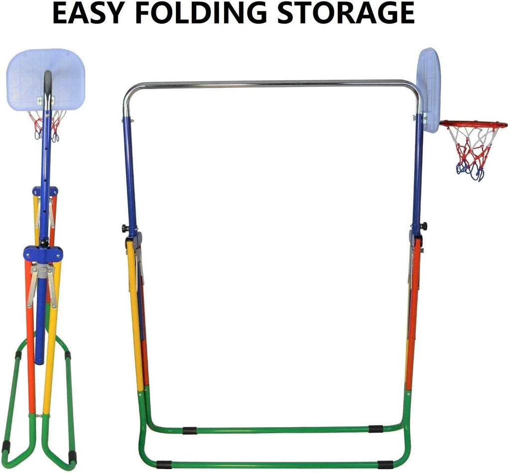 Gymnastics Bar with Gym 4-in-1 Set Rings, Training Swing, - Hoop Folding Junior for Basketball Bar Home Height-Adjustable