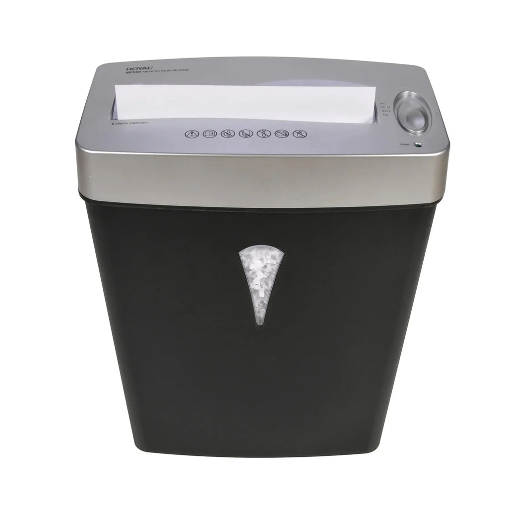 5 shredding Wastebin Cut 0.394" gal Card 0.157" - Silver dimension Micro Royal Shred - - Paper, x - Shredder Pass Black, Capacity Credit Paper for 4 - Per - MC500