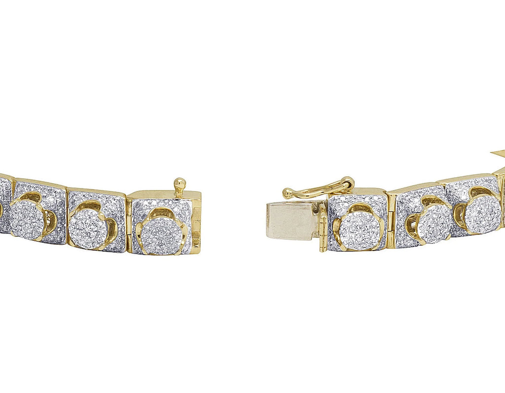 Gold Bracelet CT Yellow 6.6 8.5" Men's 8MM Diamond Cluster 10K