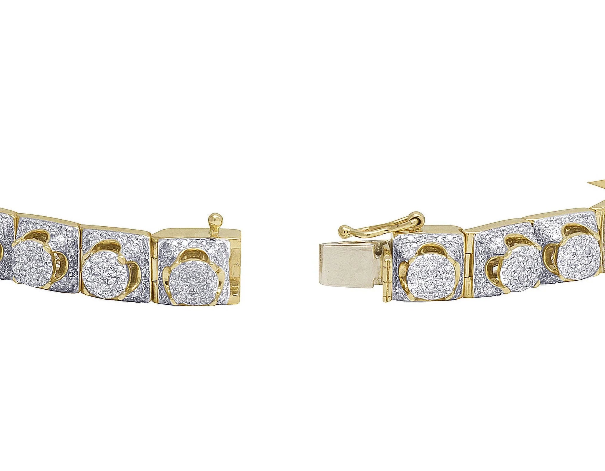 Gold Bracelet CT Yellow 6.6 8.5" Men's 8MM Diamond Cluster 10K
