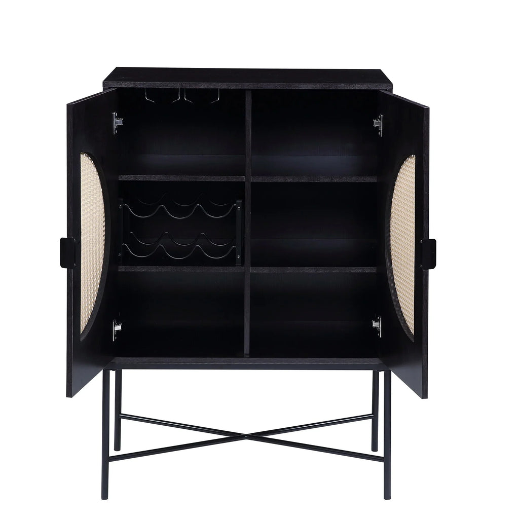 Wine Locker Metal Black Rack, Finish Wood Wine & Cabinet BESTCOSTY