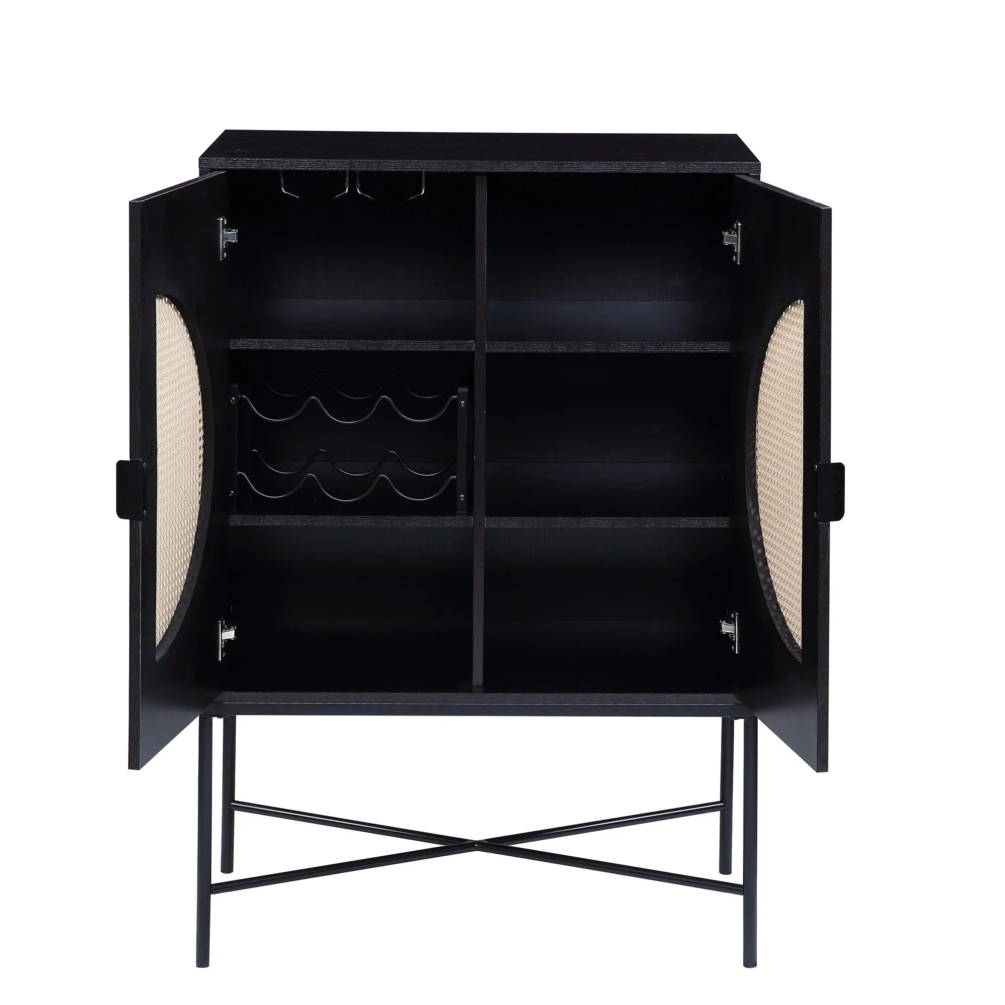 Wine Locker Metal Black Rack, Finish Wood Wine & Cabinet BESTCOSTY