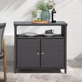 Cabinet exterior 2-Door AUCHI Wicker, Coated Powder Resin All Dark climate Steel, with Storage Indoor Wicker Shelf, Brown