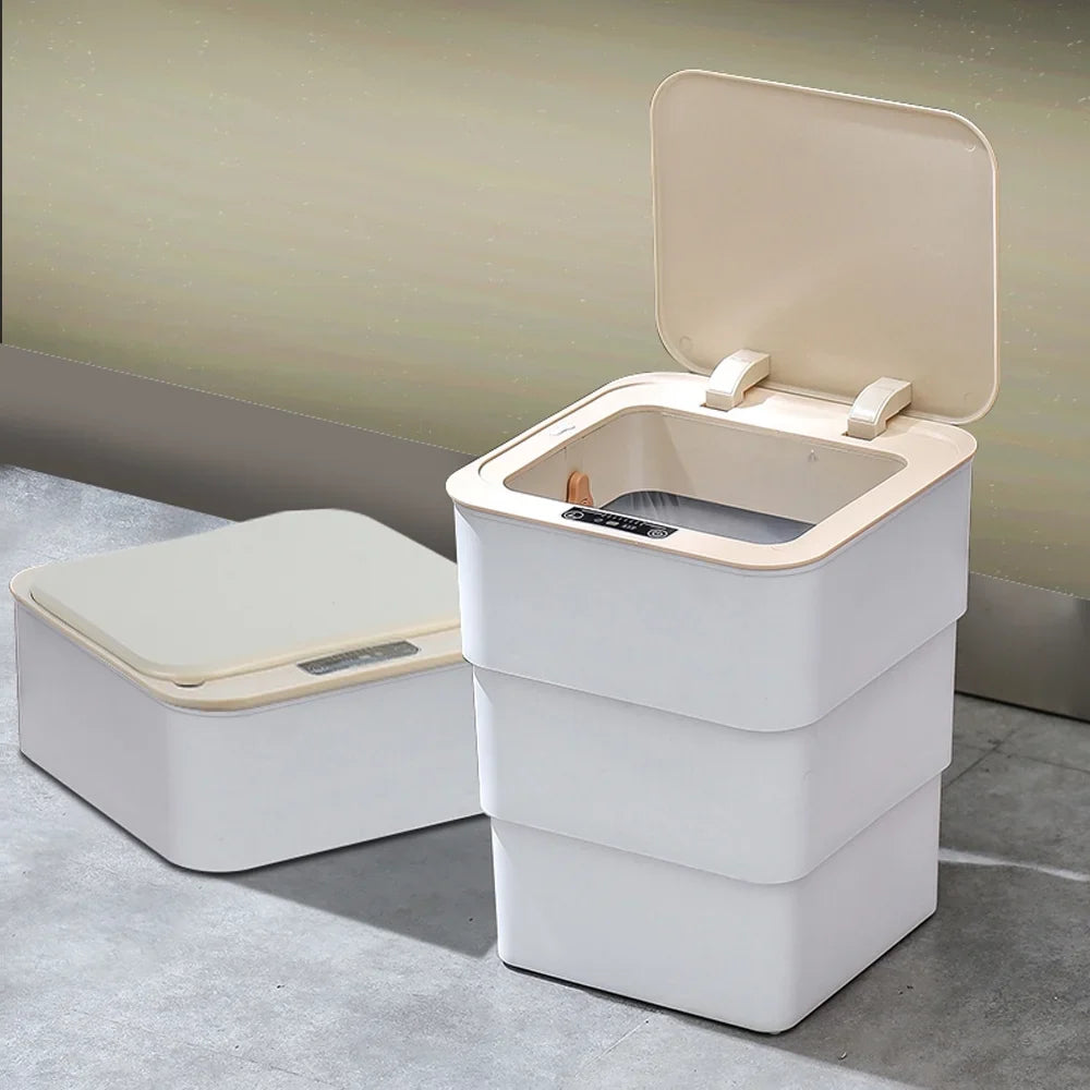 Can, Folding Mode Gallon Touchless Office, Can Kitchen, Aromatherapy Holdpeak Bathroom, with Garbage 18L/4.8 Trash White for Automatic