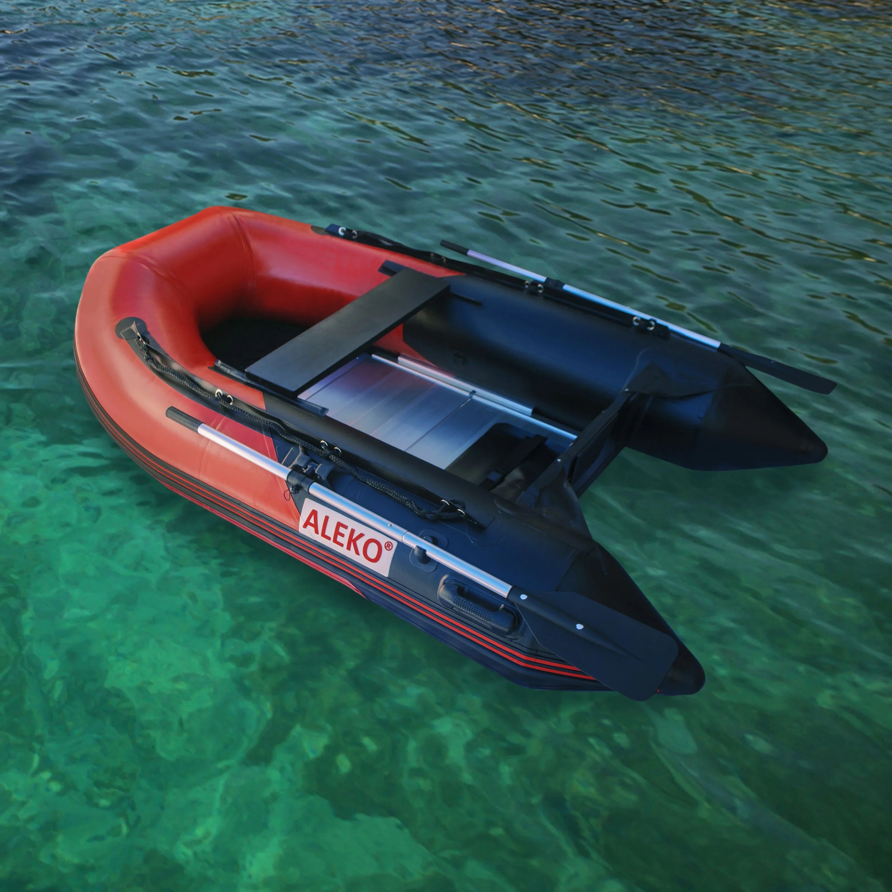 Person 8.4 - ALEKO Red feet Floor BT250RBK with Black Boat Aluminum Inflatable and 3