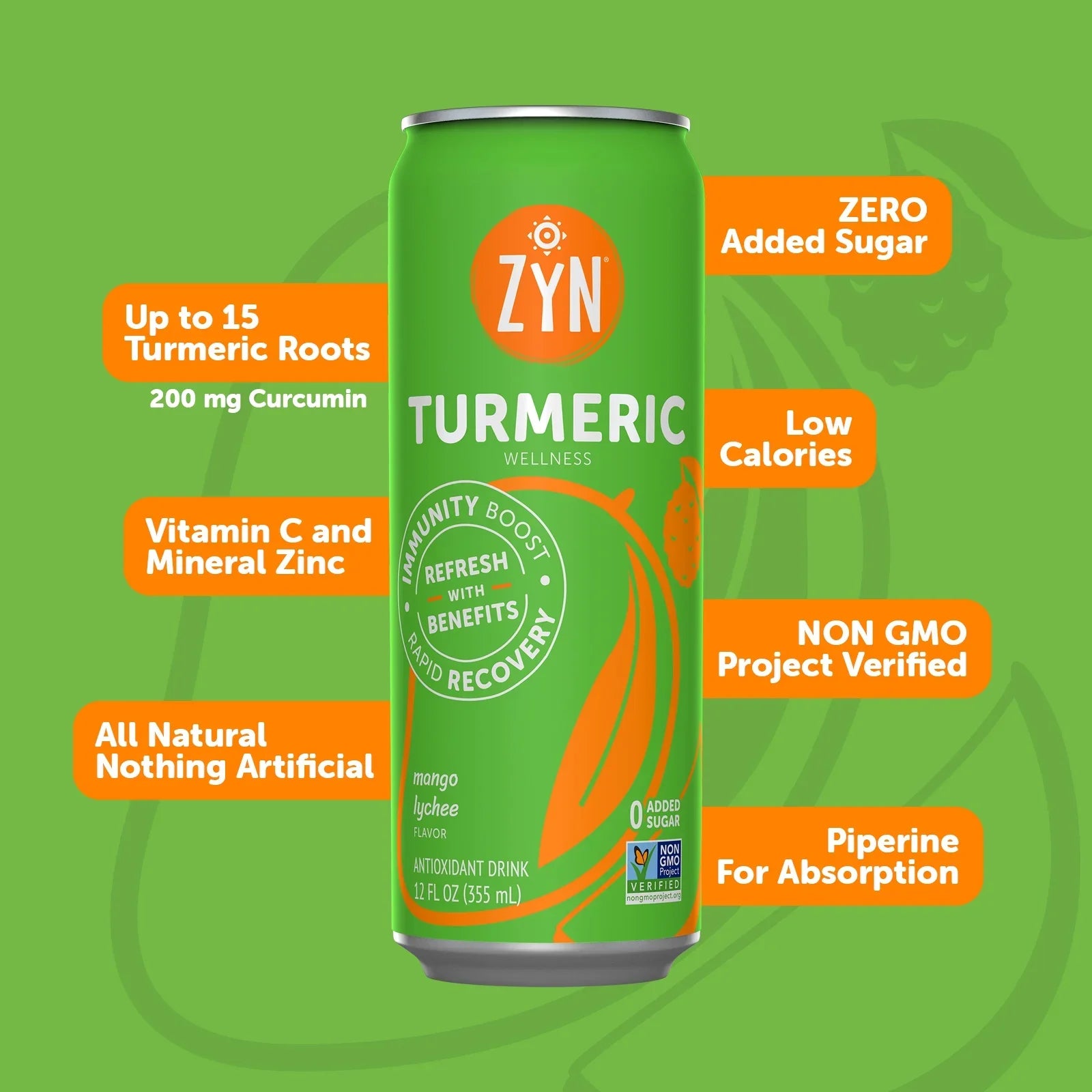 Mango (6 Turmeric & ZYN Drinks - Immunity Lychee pack) Wellness Recovery