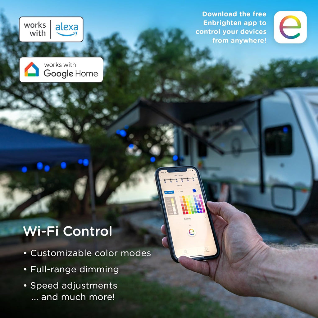 Lights, Color Control, Lightweight String String Customizable, Lights, Changing YANRUI Smart RGB Weatherproof, exterior Wi-Fi ft, Patio Dimmable 96 LED App 30 Lights, 79617