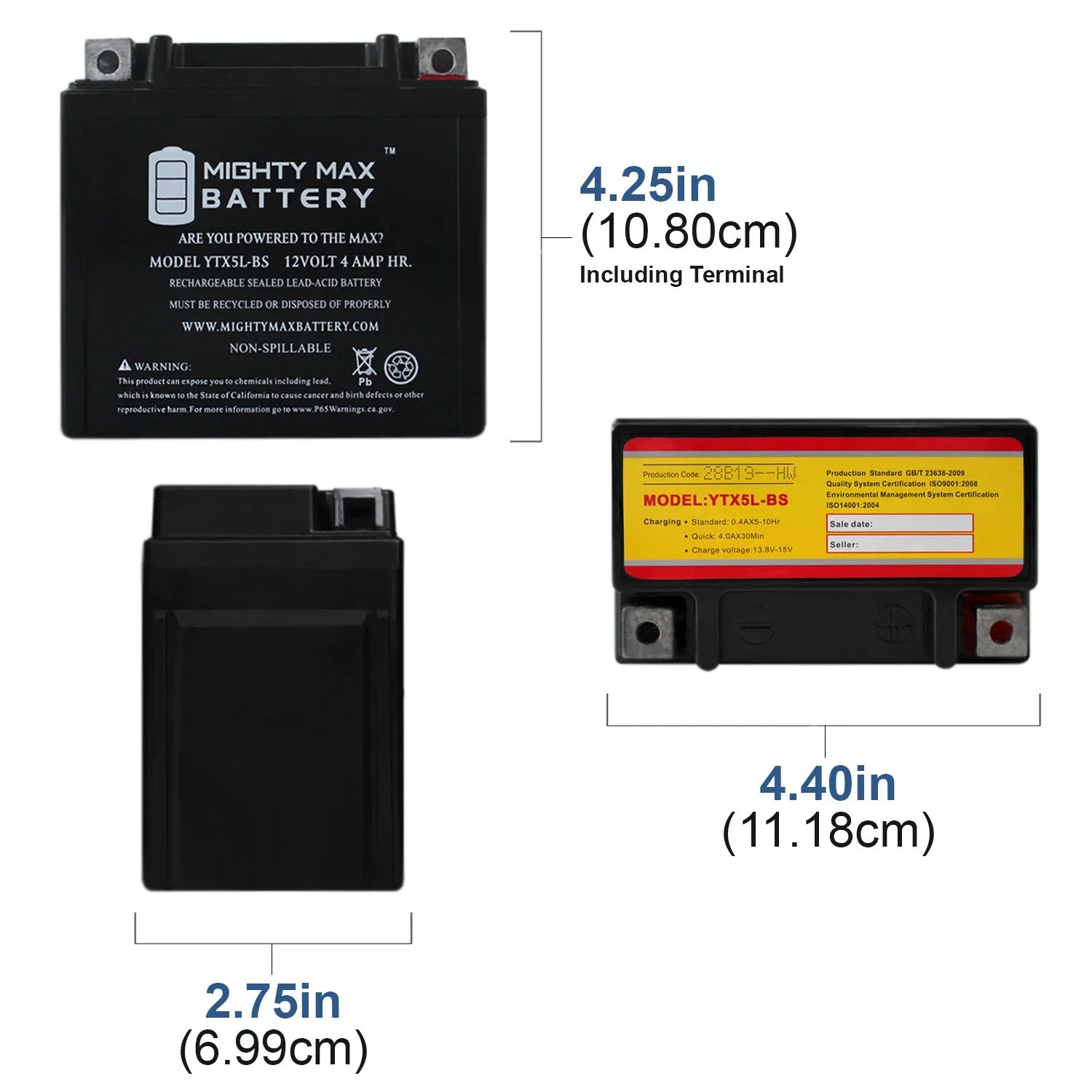 '- TTR230 Replaces 230 Pack 4 05-20 Yamaha 4AH YTX5L-BS Battery 12V