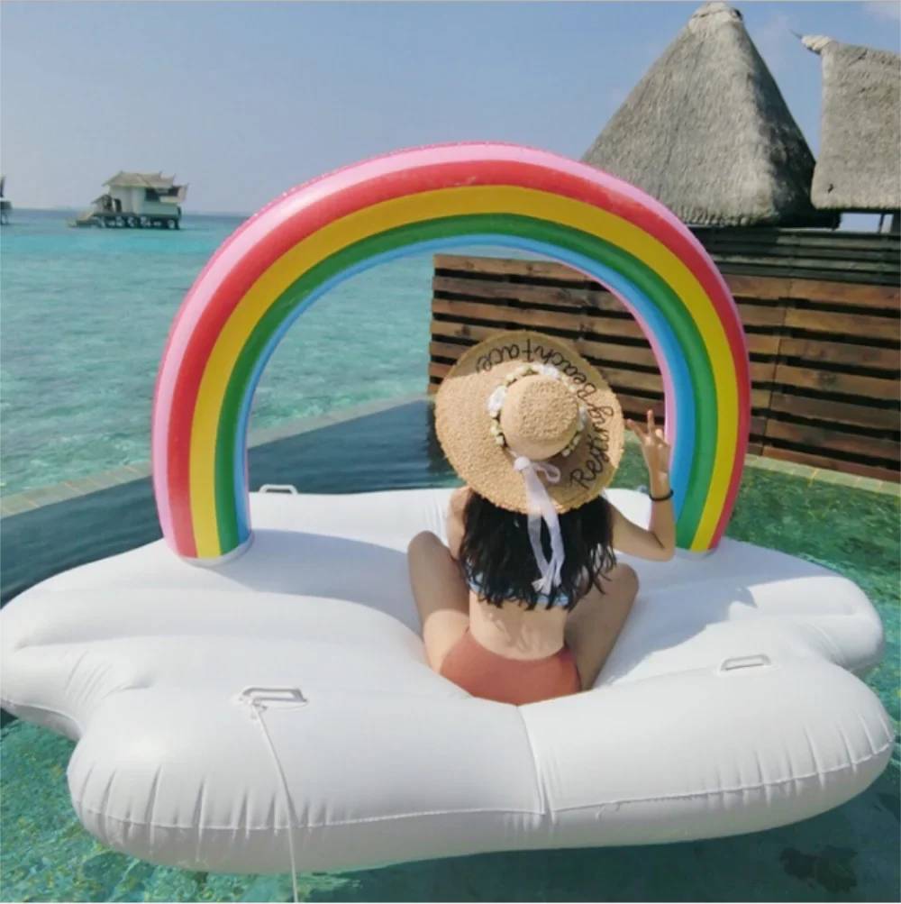 Kids Beach Toys Island Party Pool Decorations Swimming Giant for Pool Inflatable Summer Raft Float Rainbow Lounge Adults