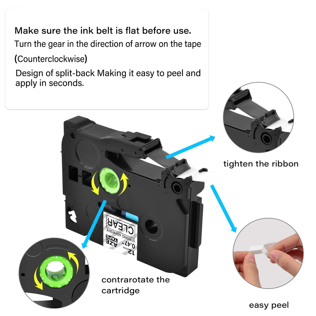 12mm Strength Laminated P-touch Clear Brother TZ-131 Black Label 100PK TZe-131 Extra GREENCYCLE Compatible for TZe TZe-S131 on TZ-S131 TZ Tape