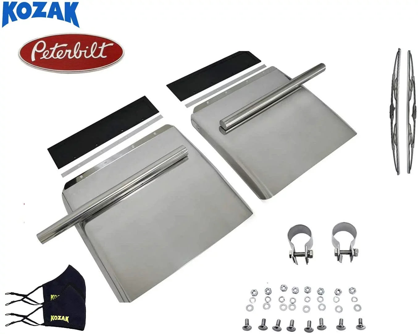 2x 386 Set Masks Face 24" Steel For and Plus Trucks mounting Peterbilt Included - All Fender 24" 2x22 x Semi Kozak Hardware Wipers Stainless 579 Quarter Windshield