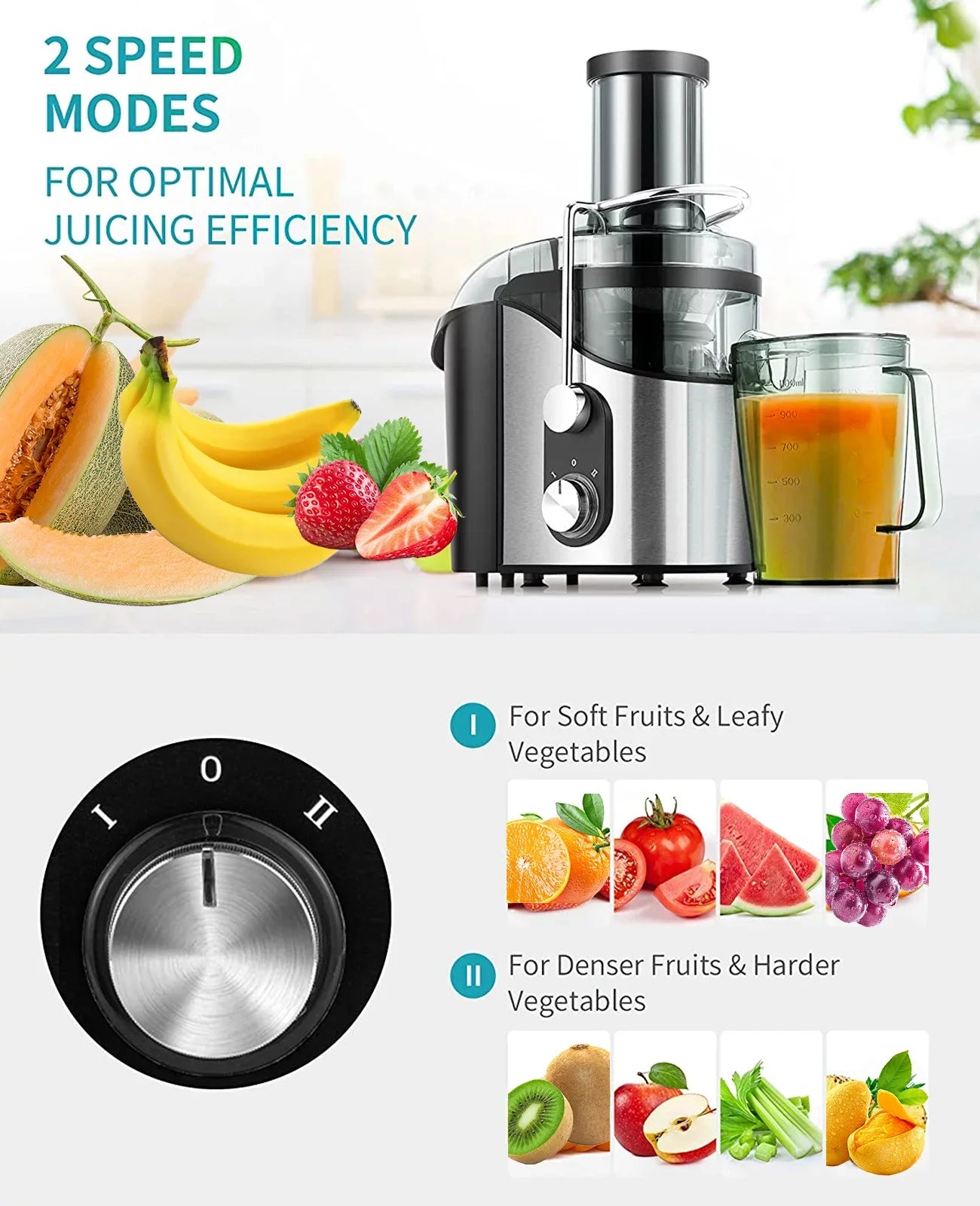 Feed Vegetables Modes 3" Centrifugal Chute Fruits 2 Juicer for & with Machine Speed -