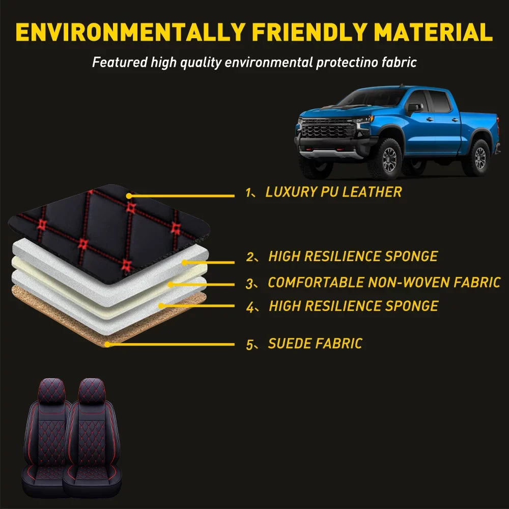 Black-Red) Crew,Double,Extended 2007-2023 Truck(Full Silverado Seat Full Cab GMC HD Car Set Sierra Fit Pickup or 1500/2500 Covers for HD 3500 Set, /