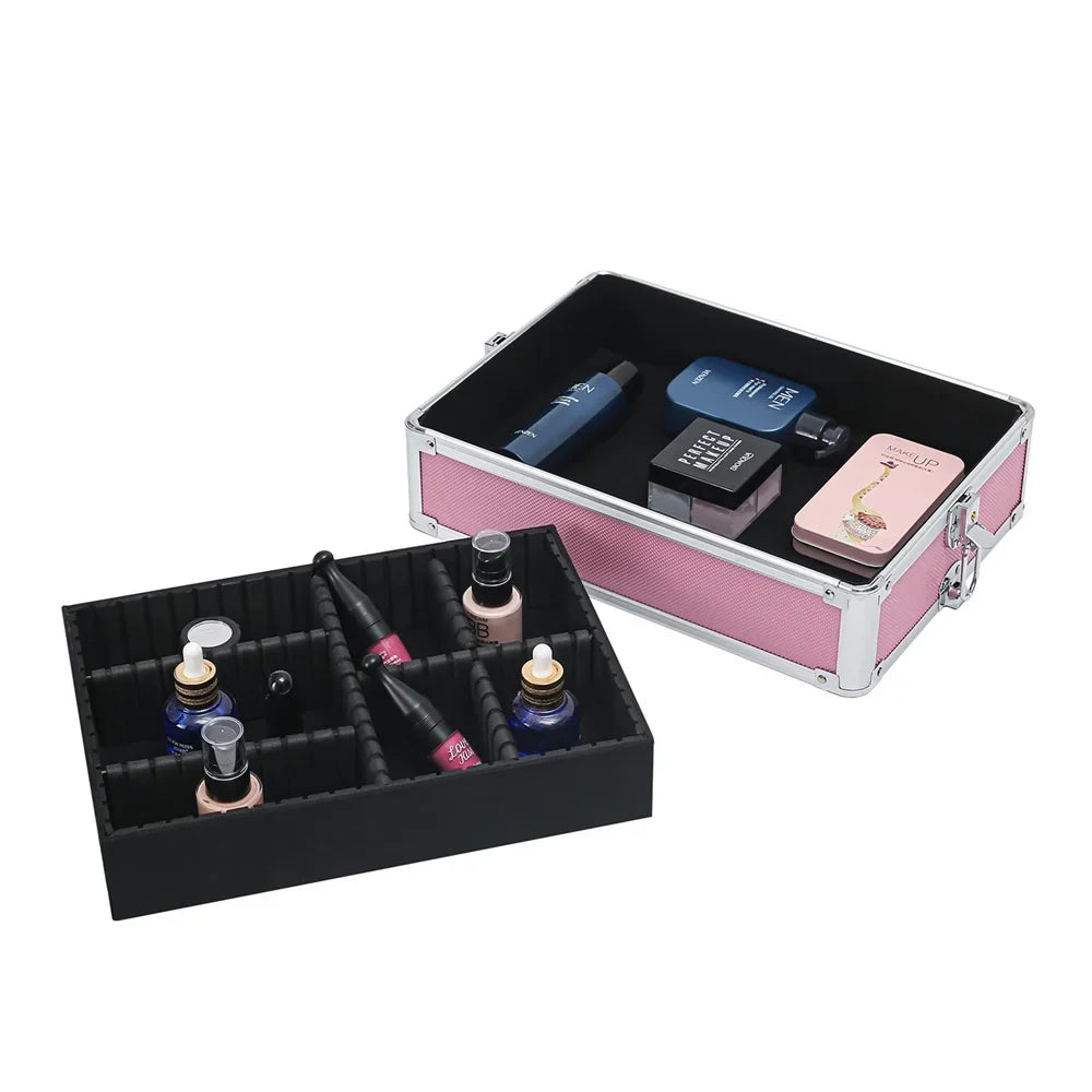 Rolling Case Makeup Case with Trolley Drawers Train Zeng Makeup Case,Pink