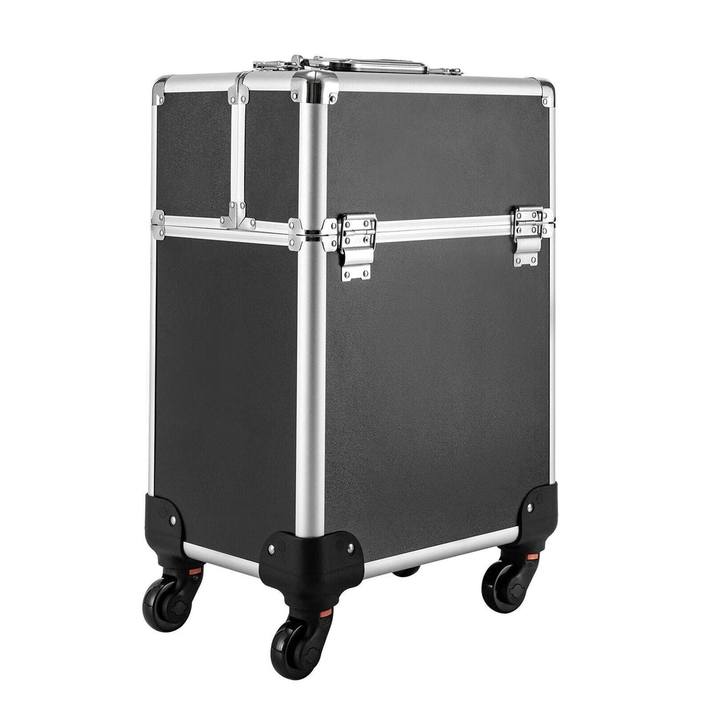 with Rolling Luggage Nail Travel Box Trunk (Black) Train Hairdresser Salon Wheels Lockable Beauty Organizer Case Tool Trolley, Cart Case Stylist Makeup Swivel Cosmetic Barber